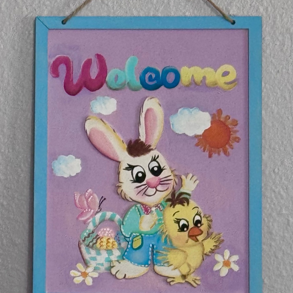 Colorful Welcome Sign with Bunny and Chick